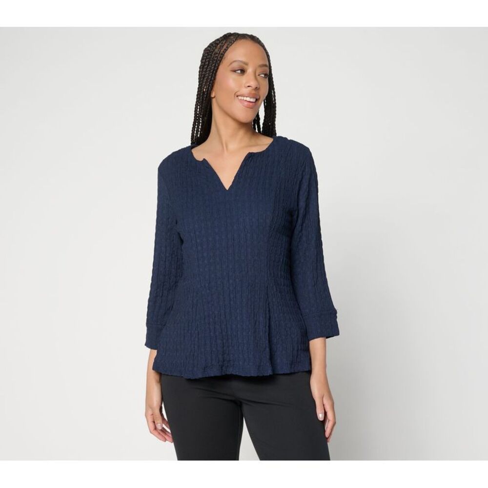 Women Control Women's Top Plus Sz 2X Textured Knit Pullover Blue